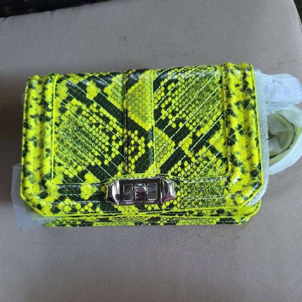 Rebecca Minkoff Yellow and Black Crossbody Bag with Snakeskin Print